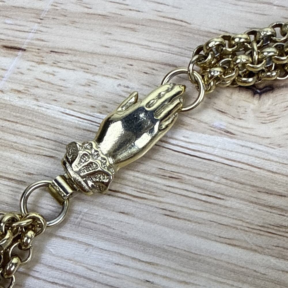 Vintage Figural Hand Clasp Rolo Chain Necklace Chunky Statement Piece 31” RARE - Picture 4 of 9